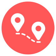 two location markers with a curved dotted line depicting connection