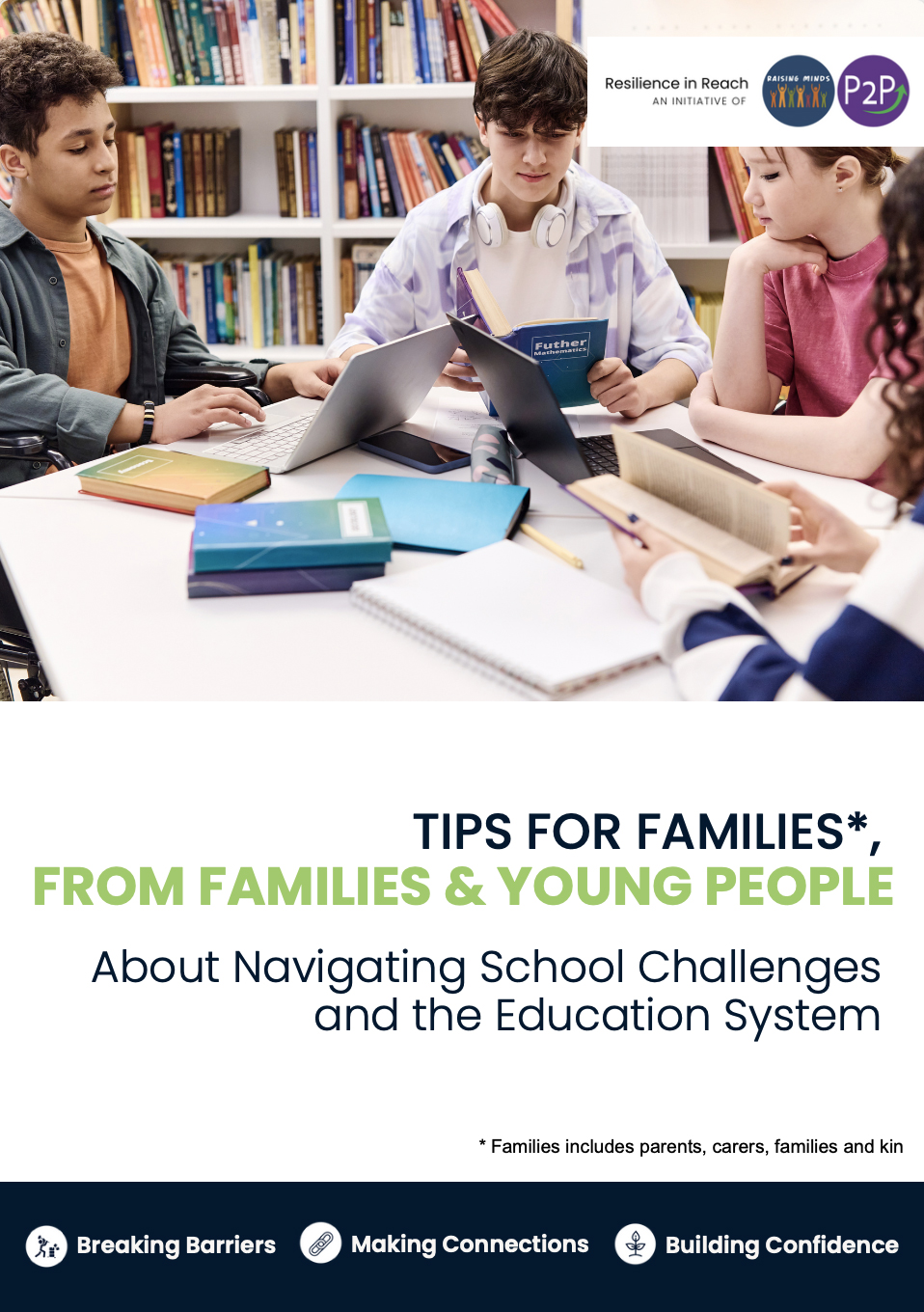 Cover of resource tips for families from families and young people about navigating school challenges and the education system