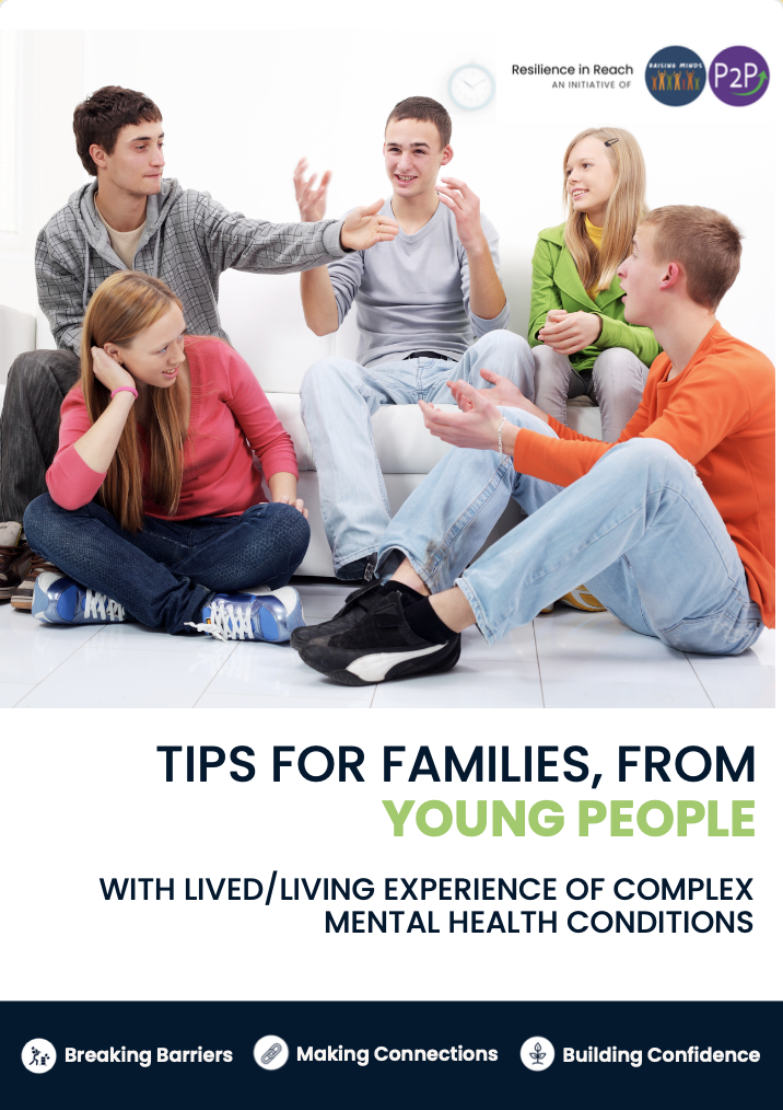 Cover of resource tips for families from young people with lived or living experience of complex mental health conditions